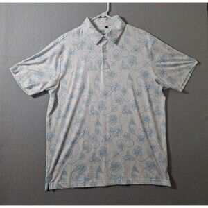 Three Sixty Six  Polo Mens L Golf Stretch Performance White Blue Floral Bees AOP